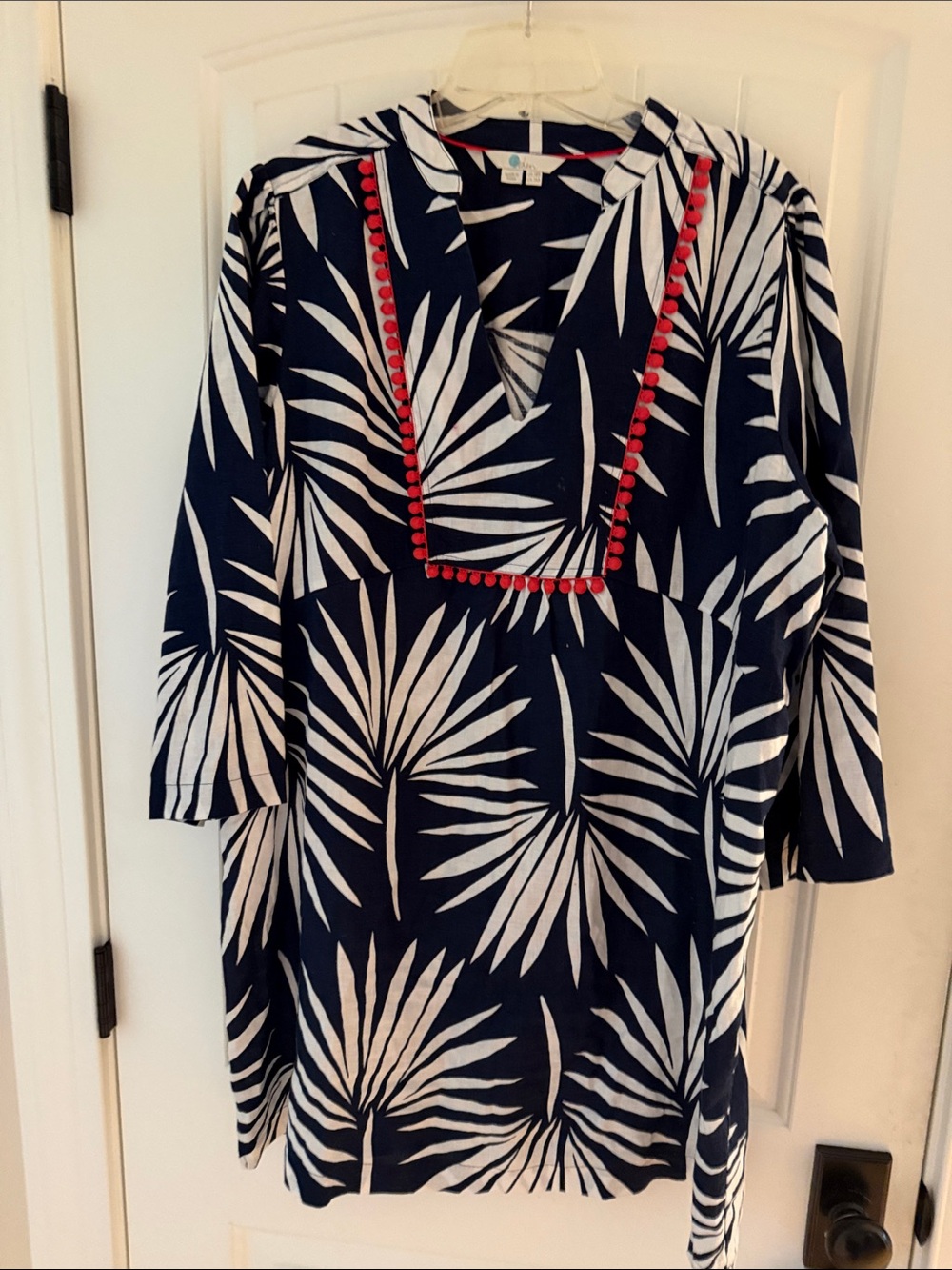 Boden Evangeline Navy and White Floral Palms Linen Shift Dress Size 14